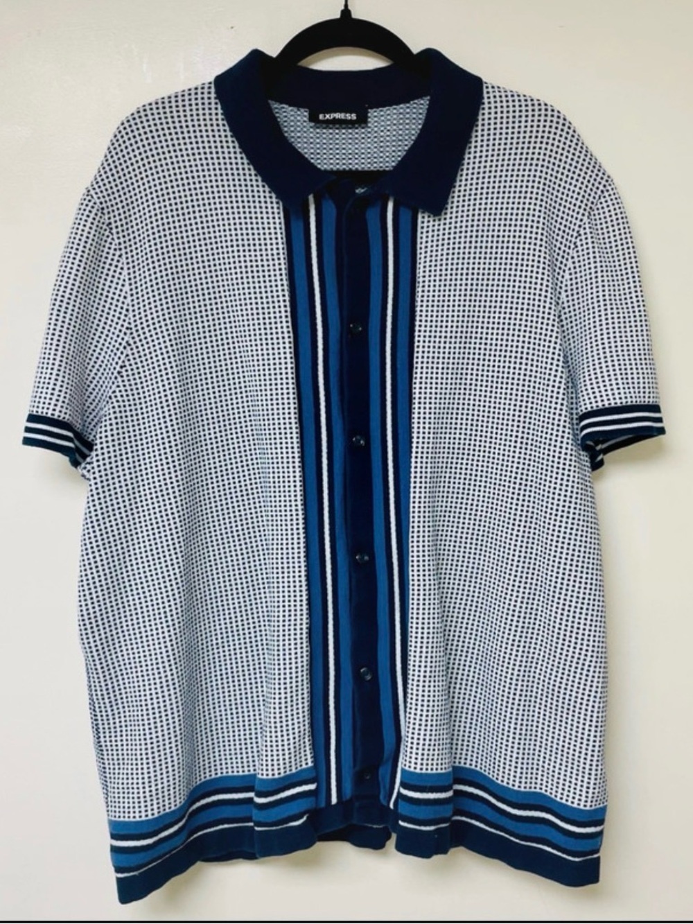 Express blue knit cotton polo short sleeve button up shirt XL EUC